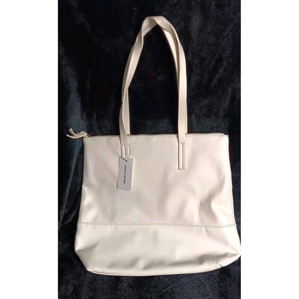 NWT! Elizabeth and James Large Vegan Leather Tote Bag Cream Ivory Zip Top... - Picture 1 of 16